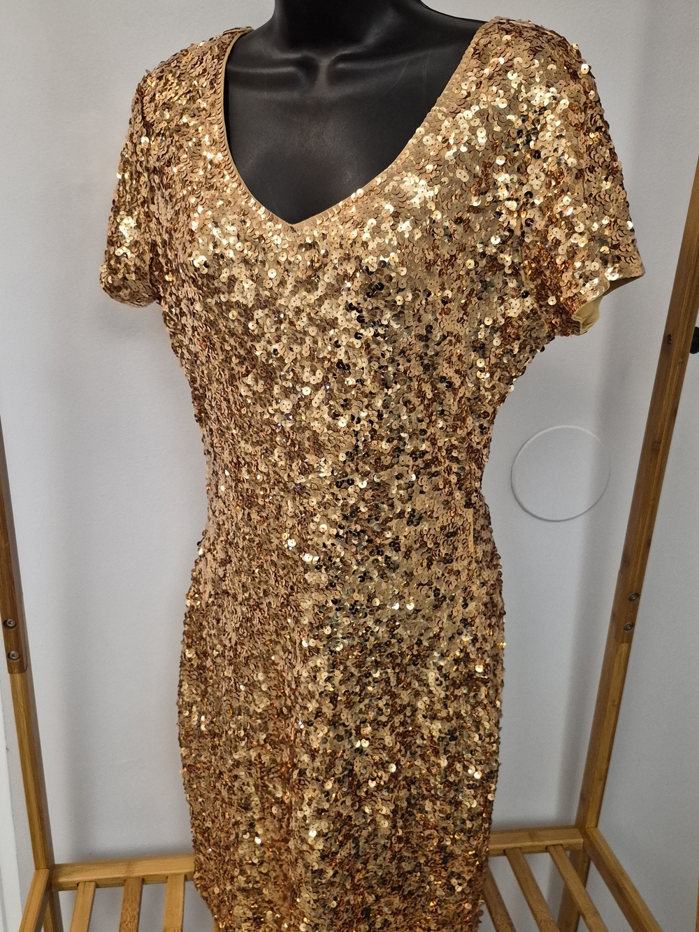 Gold Sequin V-Neck Mini Dress